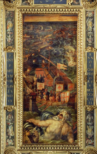 A Naval Battle between Florence and Pisa from the Ceiling of the Salone dei Cinquecento by Giorgio Vasari